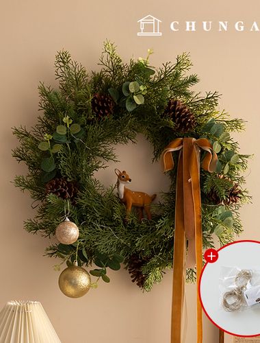 Christmas Wreath Tree Wall Decoration Large-Size 55cm Round Entrance Decoration Light Bulb Interior Pine Cone