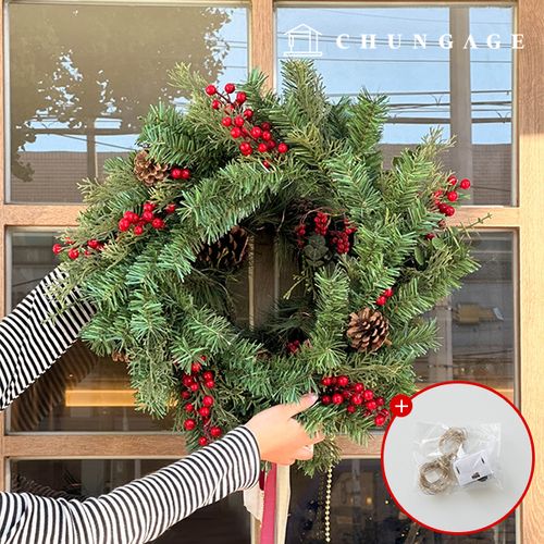 Christmas Wreath Tree Wall Decoration Large-Size 55cm Round Entrance Decoration Light Bulb Interior Holly Berry