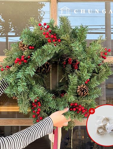 Christmas Wreath Tree Wall Decoration Large-Size 55cm Round Entrance Decoration Light Bulb Interior Holly Berry