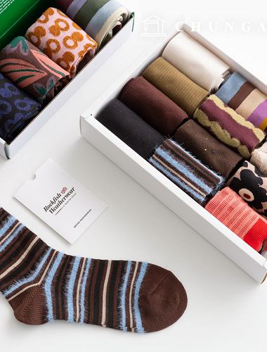 Winter Knit Mid-Calf Socks Corrugated Plain Design Women Fashion Socks Set