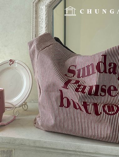 Eco Bag Stripe Tote Bag Sunday Force Button 3 Types