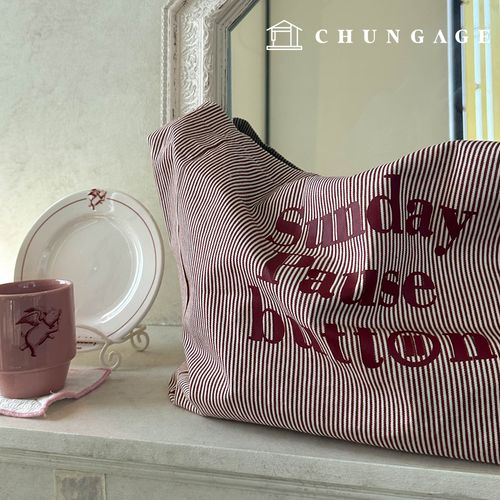 Eco Bag Stripe Tote Bag Sunday Force Button 3 Types