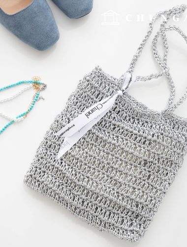 Silver Net Bag Mesh Net Bag Handbag Mini Tote Bag Metal Knit