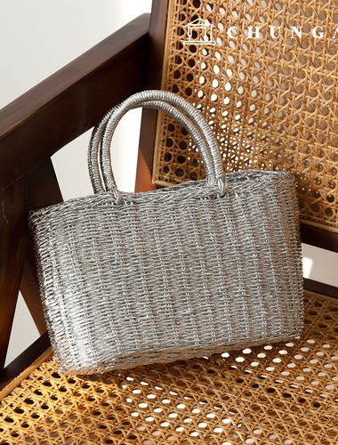 Silver Net Bag Mesh Net Bag Handbag Mini Rattan Bag Tote Bag Metal Rattan