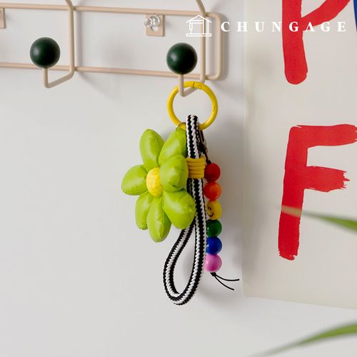 Keyring Knot String Key Holder Key Ring Smile Beads Padding Flower Doll Key Ring Green Flower