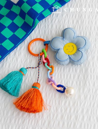 Keyring Flower Smile Tassel Decoration Chain Pearl Key Holder Key Ring Key Ring Charming Blue