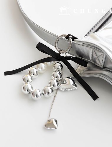 Keyring bowknot heart pearl Silver Beads Key holder key ring key ring Silverpearl