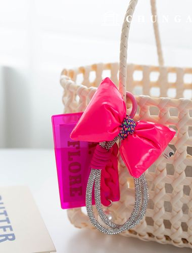 Keyring knot cubic String key holder key ring chain Pink bowknot pearl card holder photo card key ring butterfly bowknot 6 types