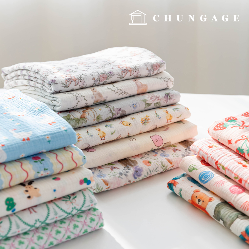 Yoru Double Gauze Fabric Cotton Wide Width Flower Character Fabric Ariel 15 types