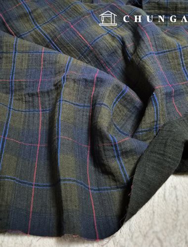 Double gauze fabric, cotton 20 count, wide width, Khaki brown check