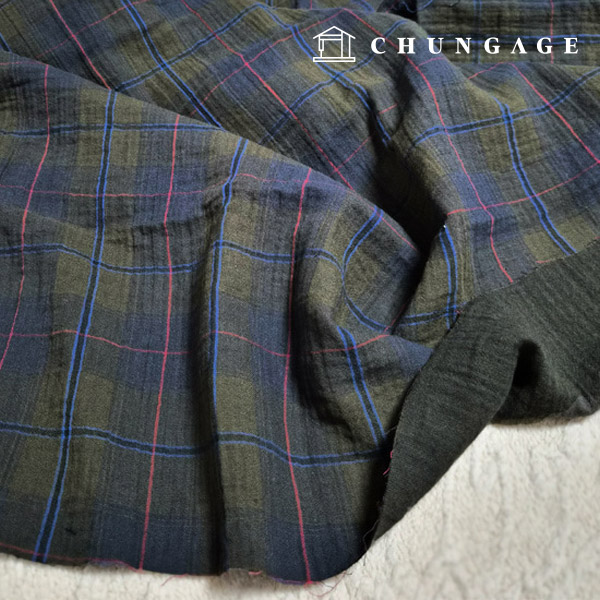 Double gauze fabric, cotton 20 count, wide width, Khaki brown check