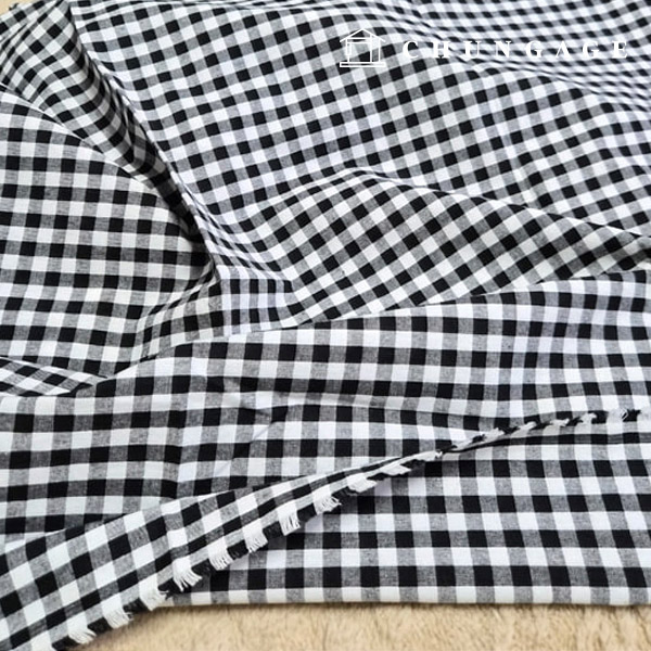 Cotton Check Fabric Washing 30 count Black and White Wide Width Check 0.7cm
