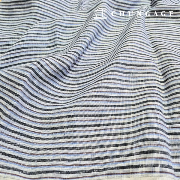 Linen Fabric Washing 40 count Stripe Fabric Wide Width triple Blue Stripe 0.5cm