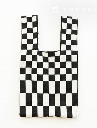 Knit Mini Hand Bag Check Knit Bag Wrist Bag Mosaic Black