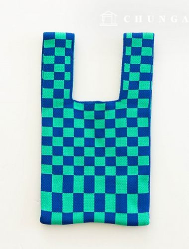 Knit Mini Hand Bag Check Knit Bag Wrist Bag Mosaic Green