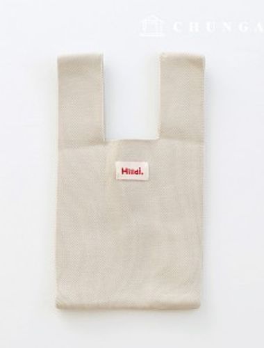 Knit Mini Hand Bag Check Knit Bag Wrist Bag Tote Bag Plain Beige