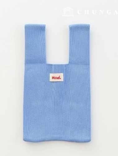 Knit Mini Hand Bag Check Knit Bag Wrist Bag Tote Bag Plain Blue