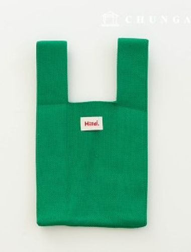 Knit Mini Hand Bag Check Knit Bag Wrist Bag Tote Bag Plain Green