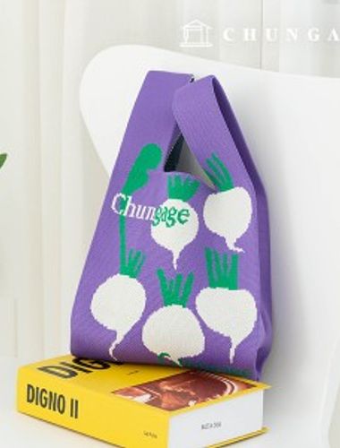 Knit Mini Hand Bag Check Knit Bag Wrist Bag White Radish