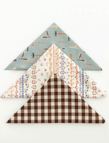 Fabric Package Flower Check Vintage Fabric 3 types of Brown floral fabric 105