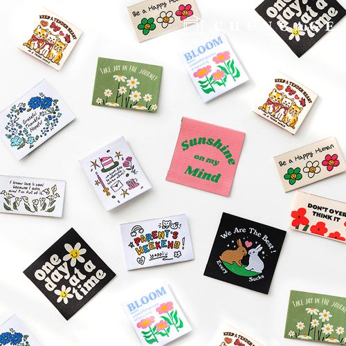 Cotton Labels Double-Sided Handmade Woven Labels Flower Animal 2 Pack