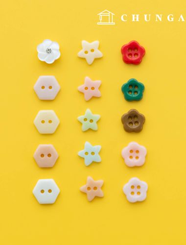 pastel aurora flower star cubic hexagon plastic clothes making button collection