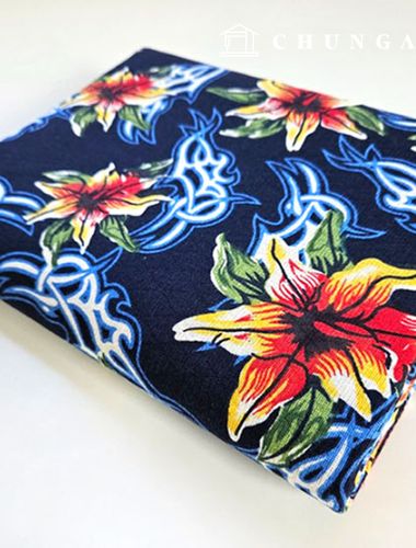 Linen double-layer 20-count jacquard wide width fantastic lily flower navy 9501