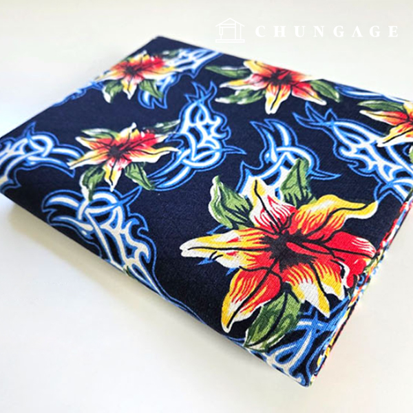 Linen double-layer 20-count jacquard wide width fantastic lily flower navy 9501