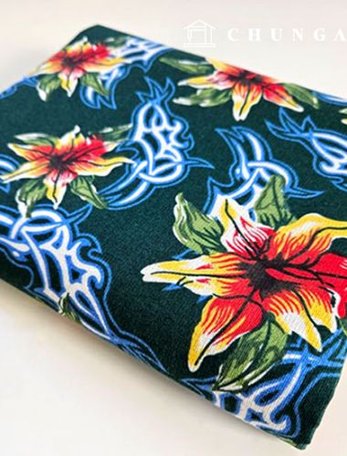 Linen fabric double-layer 20 count jacquard wide width fantastic lily flower green 9500