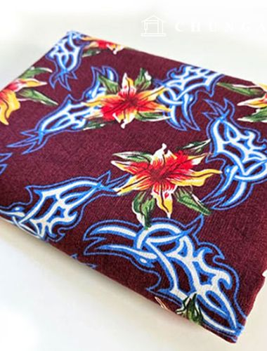 Linen fabric double-layer 20 count jacquard wide width fantastic lily flower wine 9499