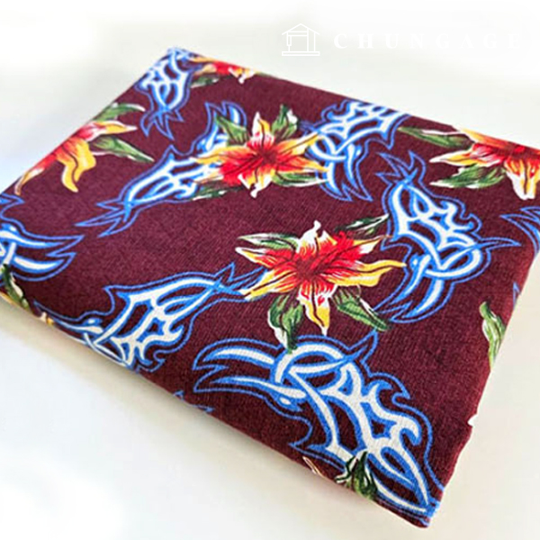 Linen fabric double-layer 20 count jacquard wide width fantastic lily flower wine 9499