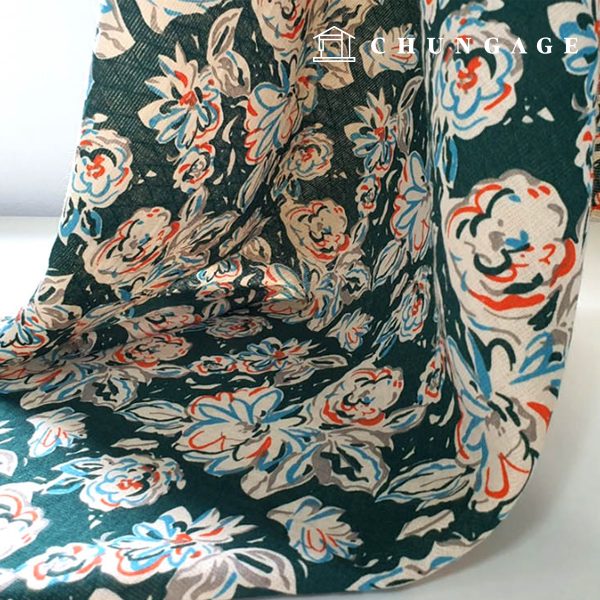 Linen fabric double-layer 20 count jacquard wide width unique flower green 9488