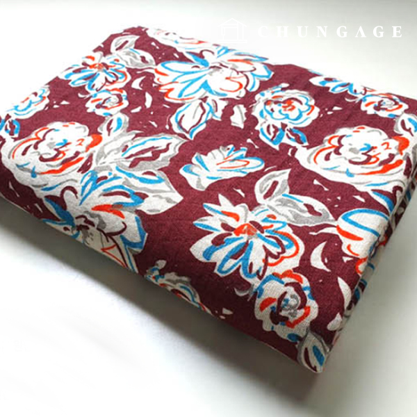 Linen fabric double-layer 20 count jacquard wide width unique flower wine 9487