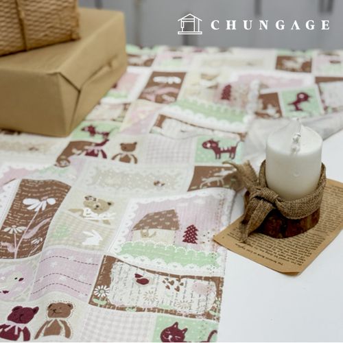 Linen fabric 11 count double-sided teddy bear flower fabric wide width teddy bear