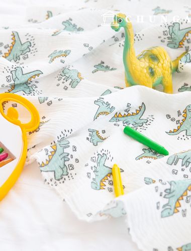 Yoru double gauze fabric cotton non-fluorescent bio-washed dinosaur fabric Happy Dino