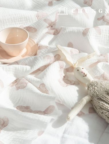 Yoru double gauze fabric cotton non-fluorescent biowashed Fabric rabbit fabric vintage bunny