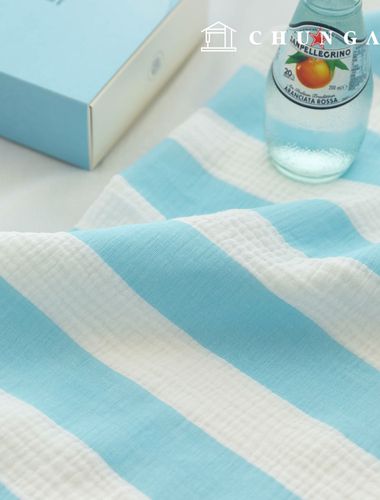 Yoru double gauze fabric cotton non-fluorescent biowashing Stripe Fabric big blue