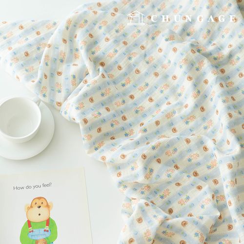 Yoru double gauze fabric cotton non-fluorescent biowashed fabric stripe bare