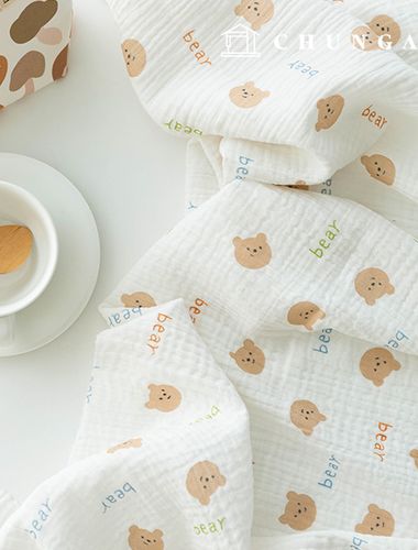 Yoru double gauze fabric cotton non-fluorescent biowashing fabric alphabet bear