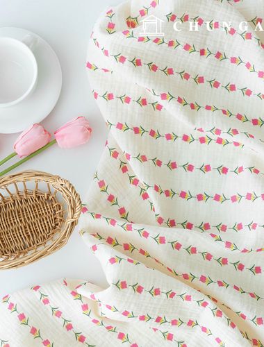 Yoru double gauze fabric cotton non-fluorescent biowashing fabric wave tulip