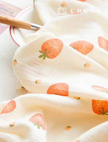Yoru double gauze fabric cotton non-fluorescent biowashing fabric Strawberry acid strawberry