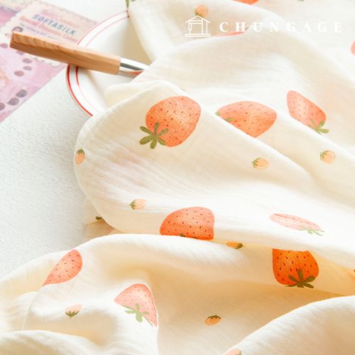 Yoru double gauze fabric cotton non-fluorescent biowashing fabric Strawberry acid strawberry
