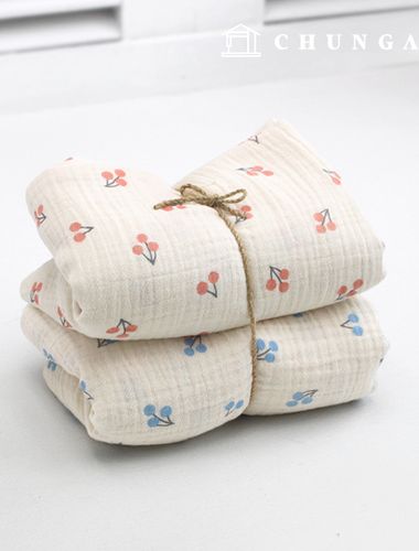 Yoru double gauze fabric cotton non-fluorescent biowashing fabric wide width cherry cherries 2 types