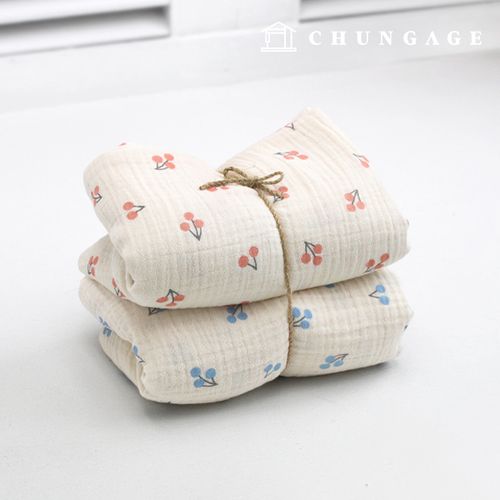 Yoru double gauze fabric cotton non-fluorescent biowashing fabric wide width cherry cherries 2 types