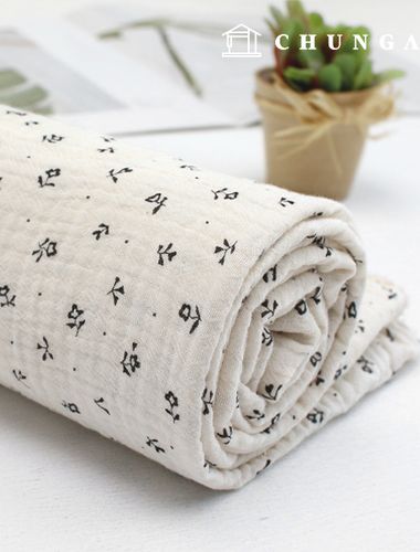 Yoru double gauze fabric cotton non-fluorescent biowashing fabric floral pattern fabric wide width black flower