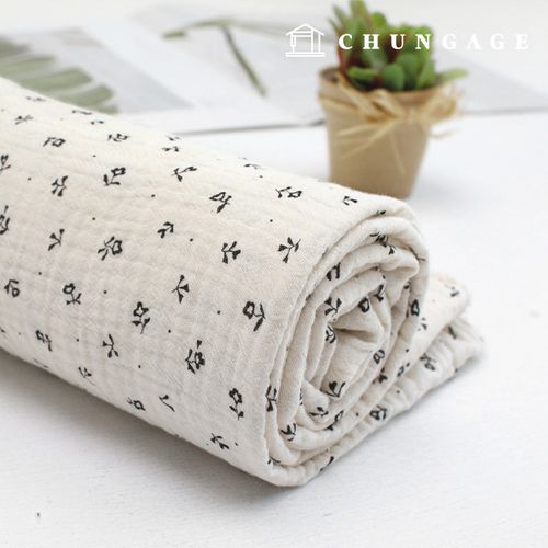 Yoru double gauze fabric cotton non-fluorescent biowashing fabric floral pattern fabric wide width black flower