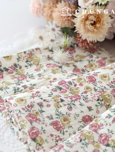 Yoru Double Gauze Fabric Cotton Flower Pattern Flower Fabric Logi Vintage Flower