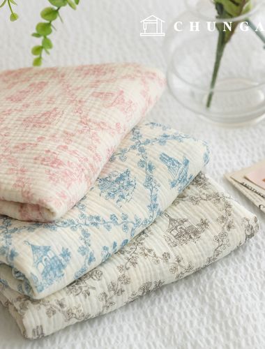 Yoru double gauze fabric cotton non-fluorescent bio-washing floral fabric toile square 3 types