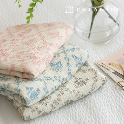 Yoru double gauze fabric cotton non-fluorescent bio-washing floral fabric toile square 3 types