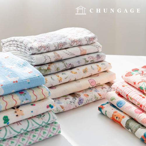 Yoru Double Gauze Cotton Wide Width Floral Character Fabric Ariel 20 Types